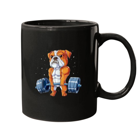 Discover English Bulldog Weightlifting Funny Deadlift Men Fitness Gym Mugs