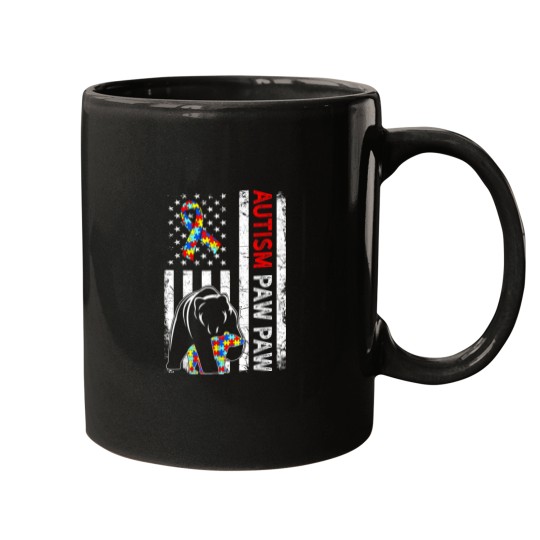 Discover Distressed American Flag Autism Paw Paw Bear Awareness Mugs