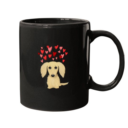 Discover Longhaired Cream Dachshund with Hearts Mugs
