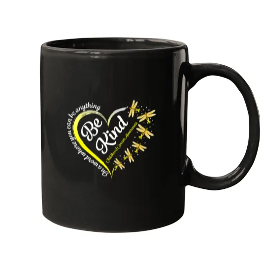 Discover Dragonfly Heart Be Kind Gold Ribbon Childhood Cancer Warrior Mugs