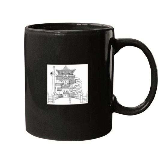 Discover Spirited Away Bathhouse with Chihiro but a simple line drawing Classic Mugs