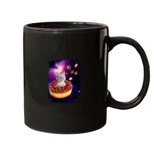 Discover Cute Cat inside Donut in Space Boys Girl Kitty i Mugs