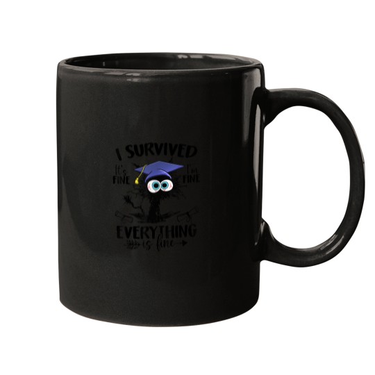 Discover I Survived Graduated Black Cat Last Day of School Class 2023 Mugs