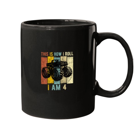 Discover Kids 4 Year Old Birthday Boy Monster Truck 4th Birthday Mugs