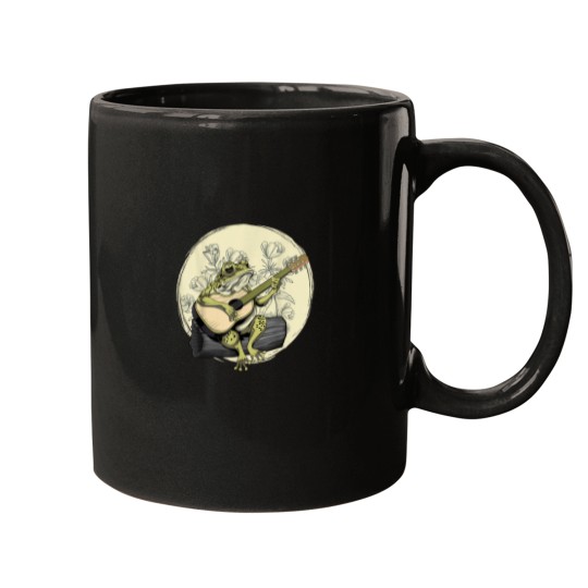 Discover Cottagecore Aesthetic Frog Toad Playing Guitar Banjo on Log Mugs