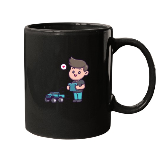 Discover Cute Boy Playing Toy Car Remote Control Cute Boy Playing Toy Car Remote Control Cartoon Mugs