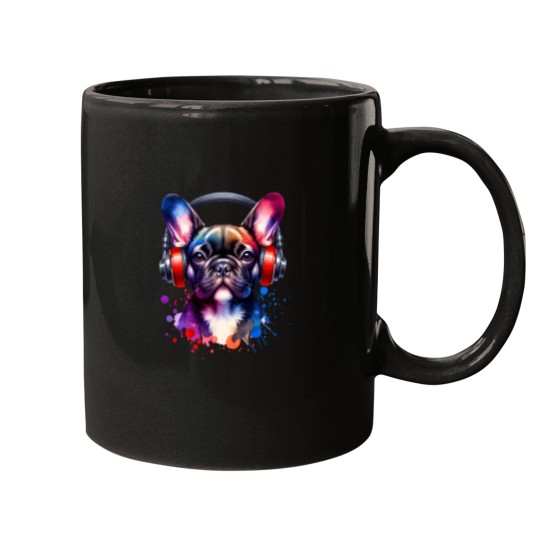 Discover French Bulldog With Headphones Mugs