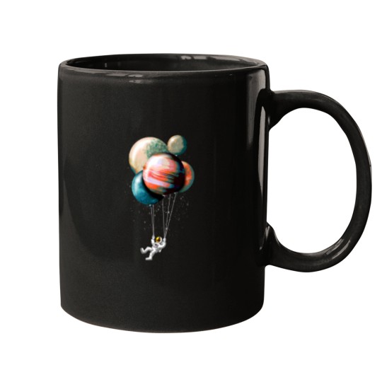 Discover Cute Spaceman with Balloon Planets Essential Mugs