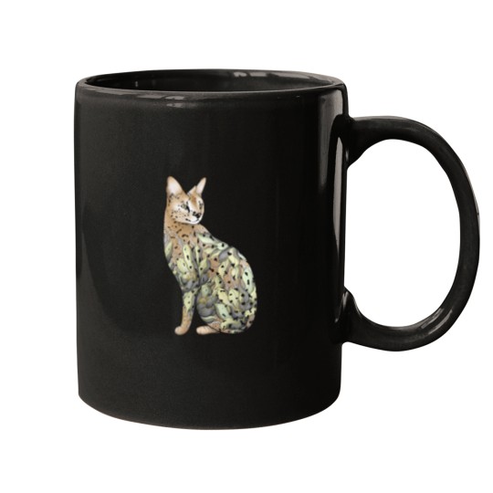Discover Serval Cat in Lotus Tattoo Mugs