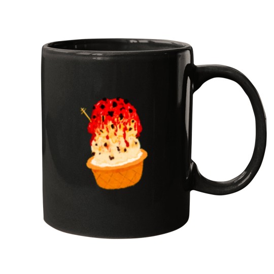 Discover 3 SCOOP ICECREAM TOPPED WITH STRAWBERRY SYRUP IN A WAFFLE CONE CUP Active Mugs