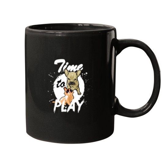 Discover TIME TO PLAY cute annoying puppy dog unhappy cat (light) Mugs
