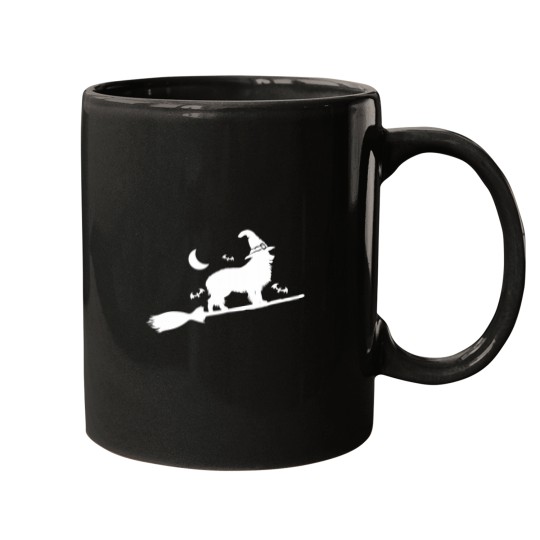 Discover Halloween Border Collie Dog Riding Witch Broom Mugs