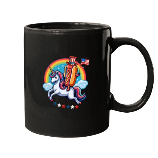 Discover Patriotic Hotdog Riding Unicorns 4th Of July American Flag Mugs