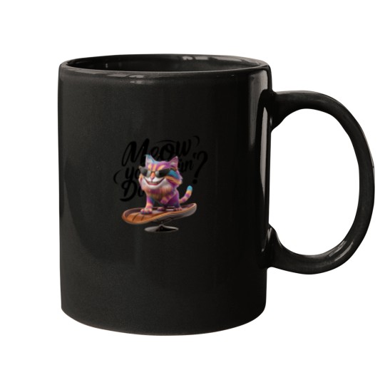 Discover A Cheeky Colorful Cat With A Mischievous Grin And The Text 'Meow You Doin'' In A Stylish Modern Font Mugs