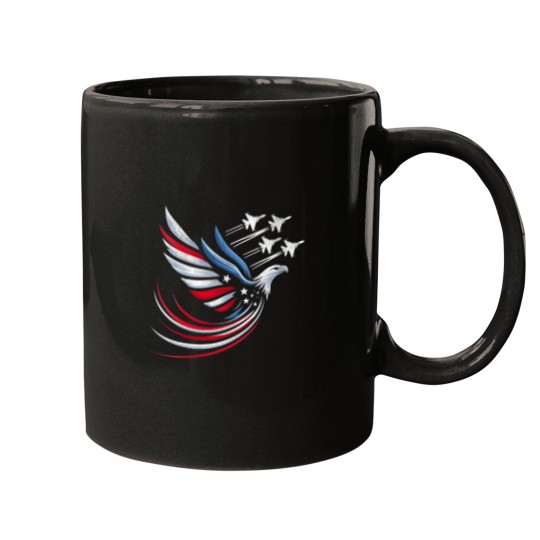 Discover Womens Patriotic Red Blue USA Flag Fighter Jets 4th of July VNeck Mugs