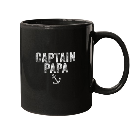 Discover Captain Papa Pontoon Lake Sailor Fishing Boating Boat Funny Mugs