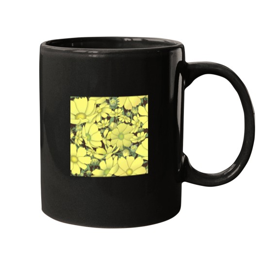 Discover Tossed Yellow Cosmos on Coffee Brown Half-Drop Repeat 5748 Classic Mugs