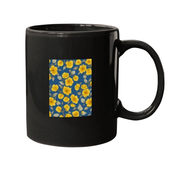 Discover yellow flowers blue background Graphic Mugs