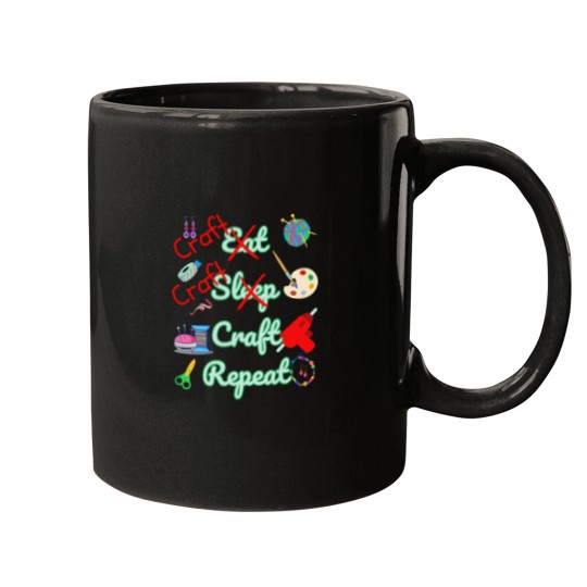 Discover funnys Arts and Crafts Eat Sleep Craft Repeat Mugs