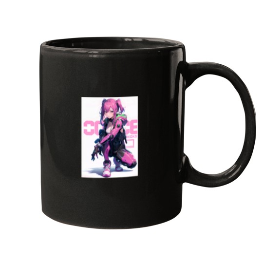 Discover Cute anime manga japanese girl pink hair urban cyberpunkss style Mugs