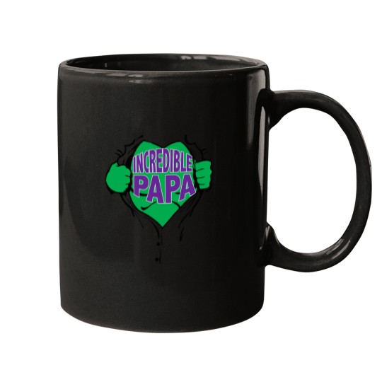 Discover Incredible Papa Superhero Open Chest Greens Man Mugs