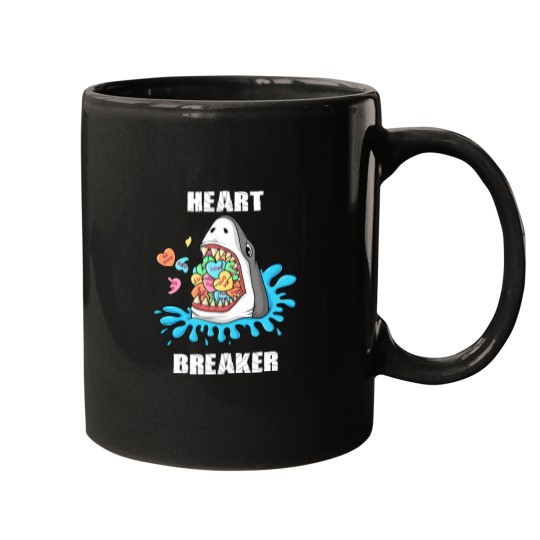 Discover Valentines Day Shark Heart Breaker Funny Boys Kids Mugs
