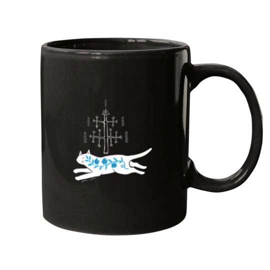 Discover Folk cat on yellow Mugs