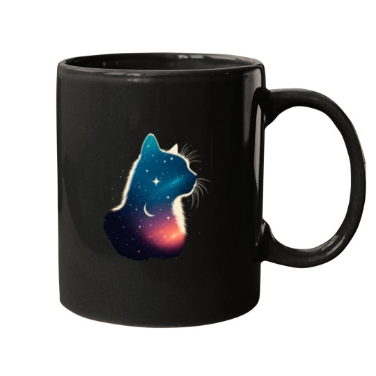 Discover Cosmic Cat Silhouette Galaxy Space Feline Lover Celestial Design Mugs