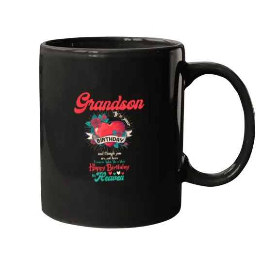 Discover Angel Grandson Happy Birthday in Heaven Memorial Mugs