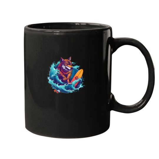 Discover Wolf Surfing 80S Commercial Graphic T Shirt 1 Mugs