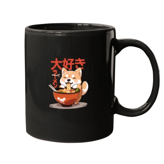 Discover Shiba Inu Slurping Ramen Noodles Cool Anime Sticker Mugs