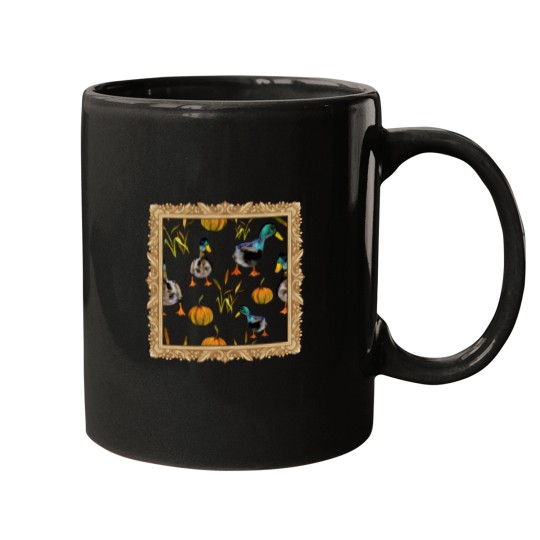 Discover Fall Ducks and Pumpkin Pattern Framed Mugs