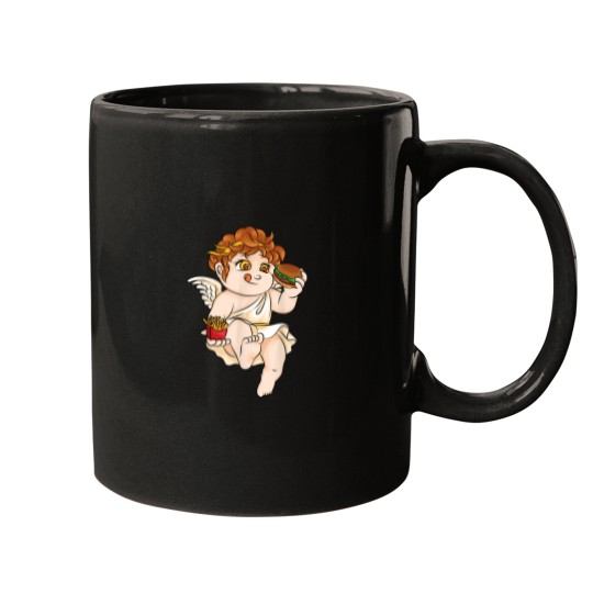 Discover Cupid Burger Fries Valentines Day Funny Fast FF Band Mugs