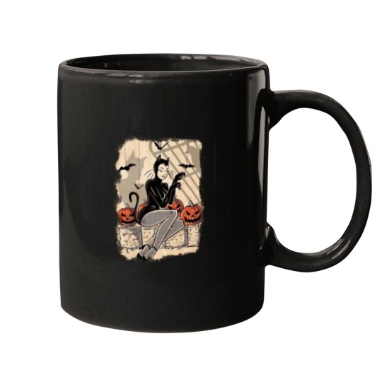 Discover woman and bats Halloween  illustration Mugs