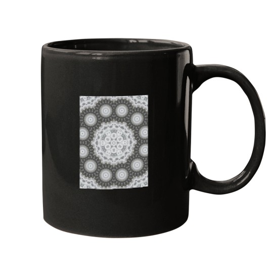 Discover Magic Ripples Kaleidoscope Mandala White Gray Graphic Mugs