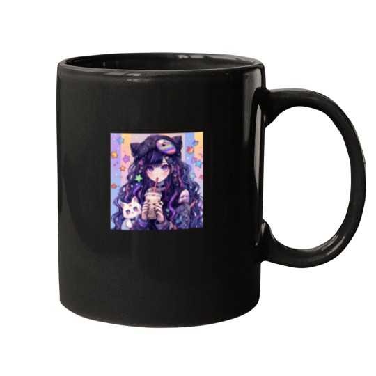 Discover Kawaii Bubble Tea Pastel Goth Anime Girl Mugs