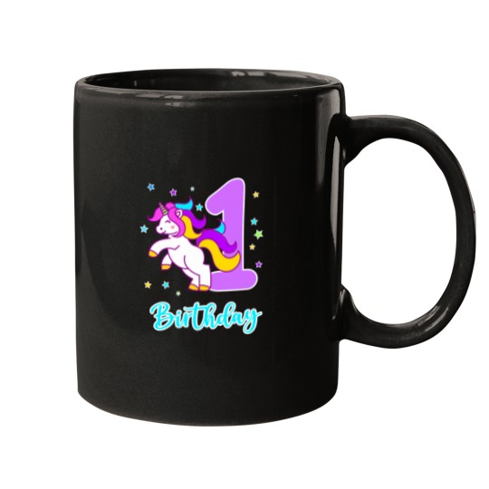 Discover Cute Cartoon Unicornss 1st Birthday Celebration Mugs