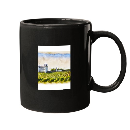 Discover Watercolor of French Loire Valley vineyards and chateau Active Mugs