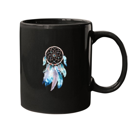 Discover Blue Feathers Dreamcatcher On Purple Mugs