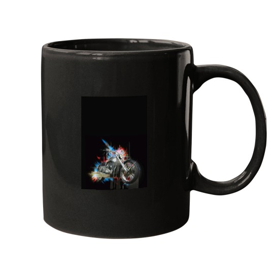 Discover Chrome motorcycle with colorful abstract element on black background Graphic Mugs