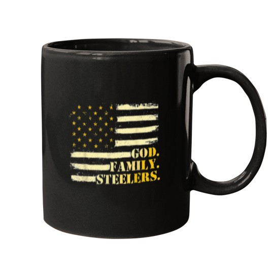 Discover American Flag God Family steelersss Military Veteran Essential Mugs