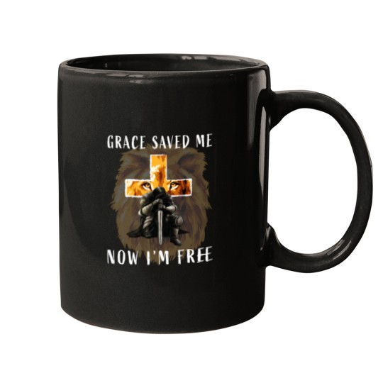 Discover Grace Saved Me Christian Religious Sayings Lion Graphic Men Mugs