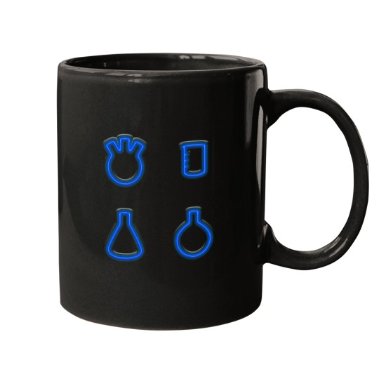 Discover Three Flasks and a Beaker - Neon Blue Mugs