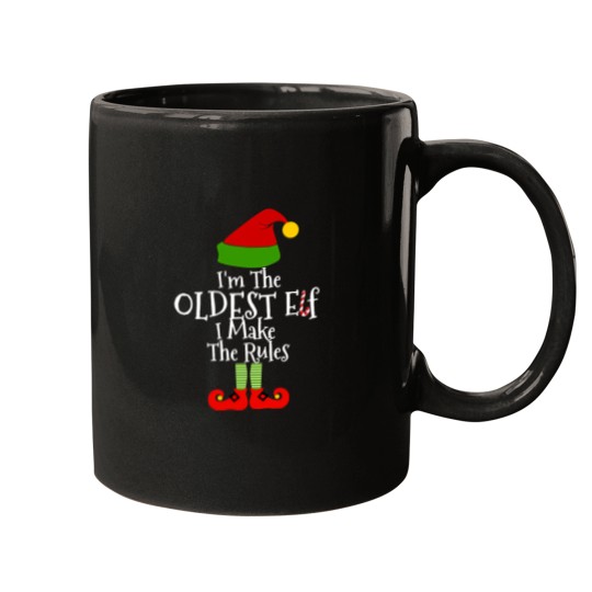 Discover I'M The Oldest I Make The Rules Elf Matching Family Group Christmas Pajama Mugs