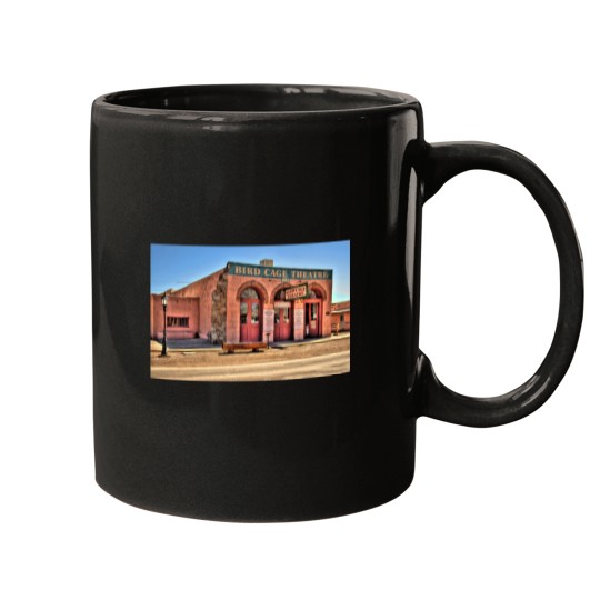 Discover The Bird Cage Theatre Tombstone Arizonna Sticker.png Mugs