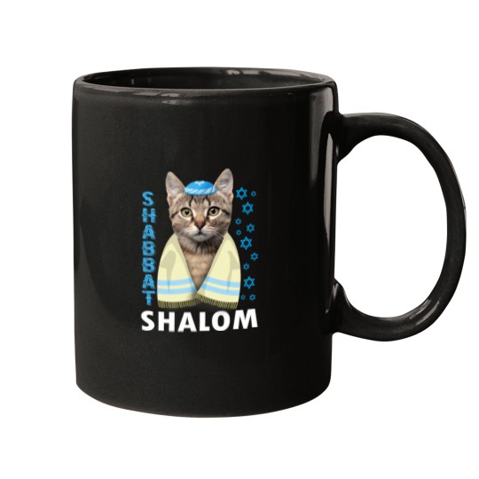 Discover Funny Jewish Shabbat Shalom Cute Cat With Kippah Mugs