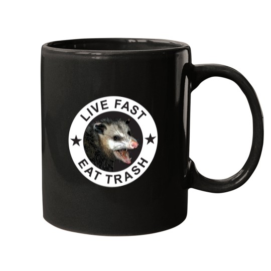 Discover Live Fast Eat Trash Mugs