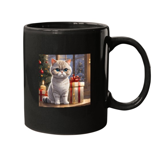 Discover A Cute Exotic Shorthair Cat With Christmas Presents Mugs