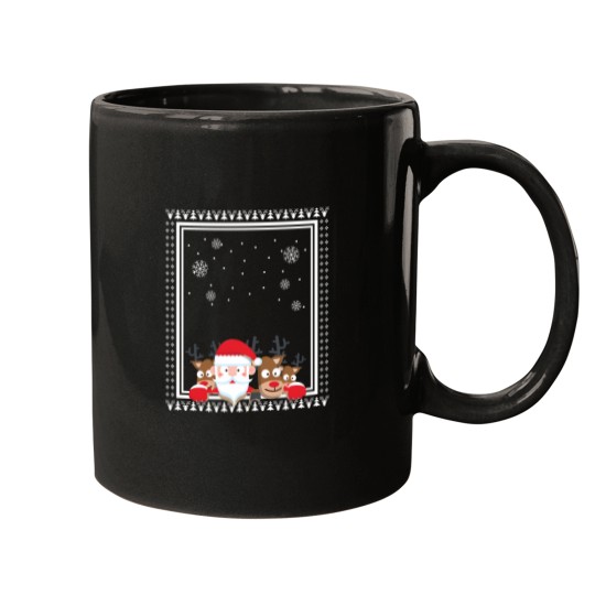 Discover Santa And Deer Christmas Ugly Sweater Style Mugs