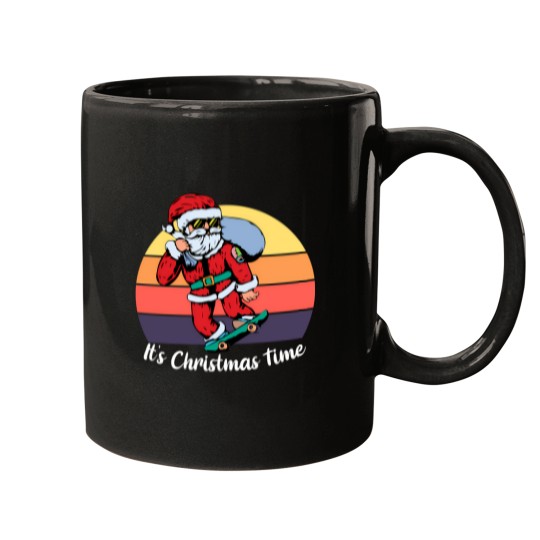 Discover It'S Christmas Time Vintage Santa Cool Skatebord Santa Design Essential T-Shirt Mugs